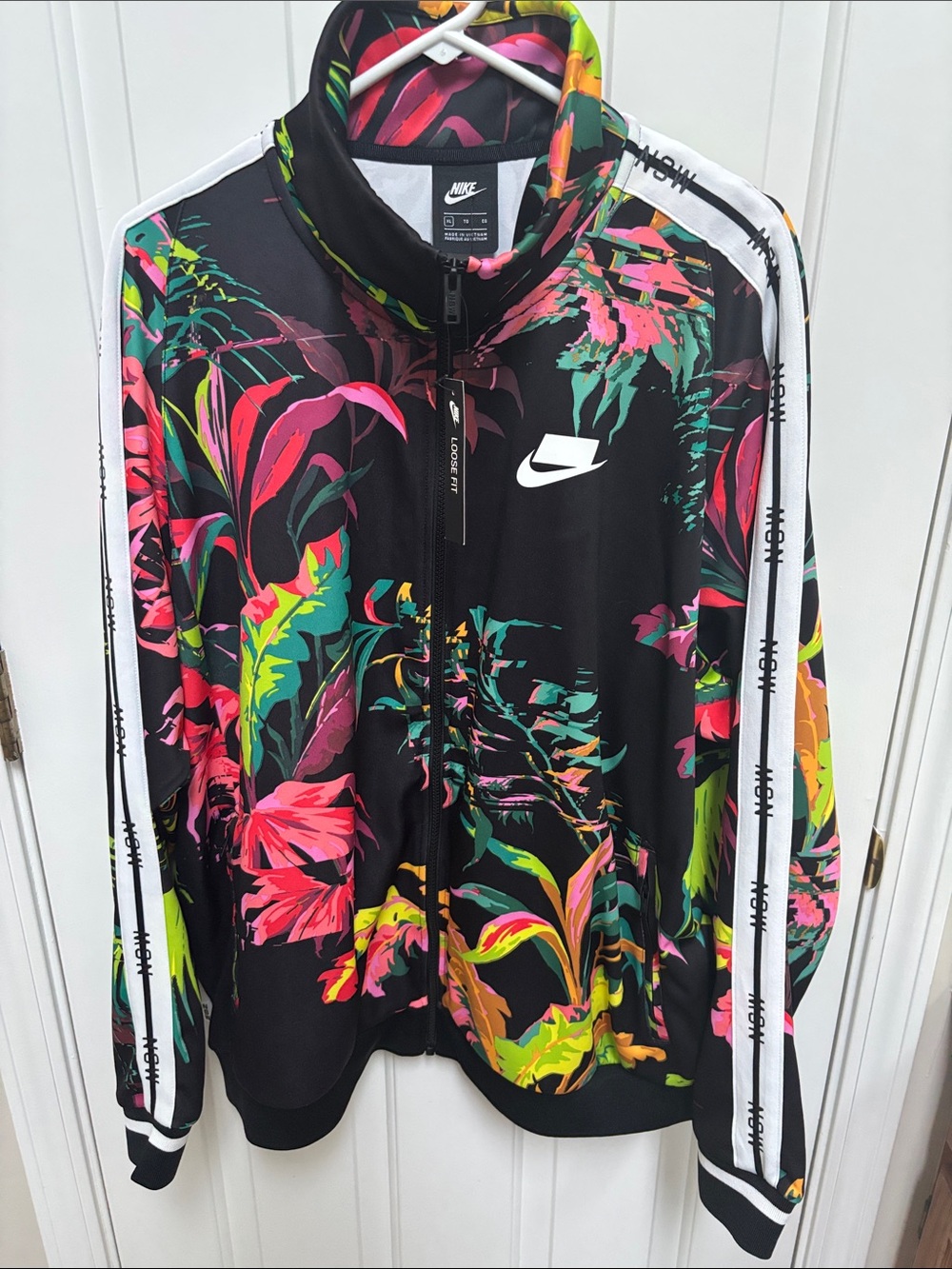Retro Nike Black Tropical Floral Varsity-Style  Jacket